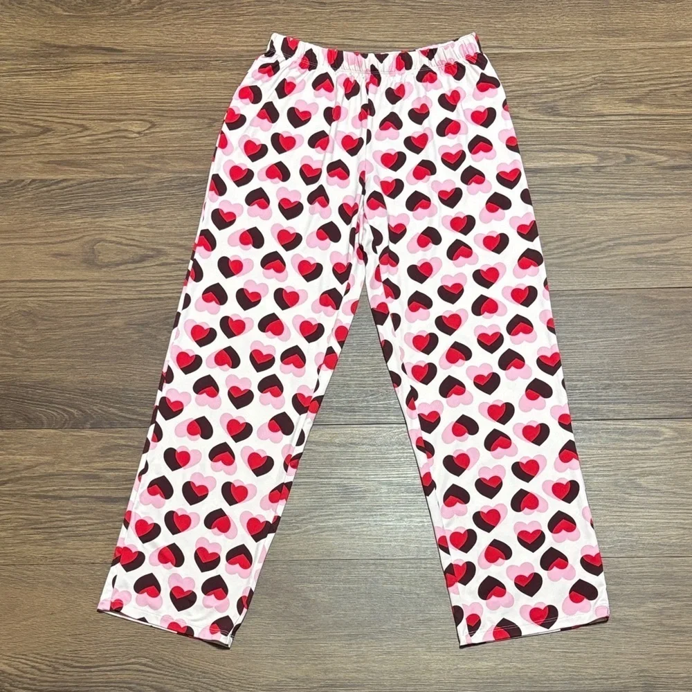 Kate Spade Heart Print Pajama Pants Pink Red Black Size S Soft Cute
